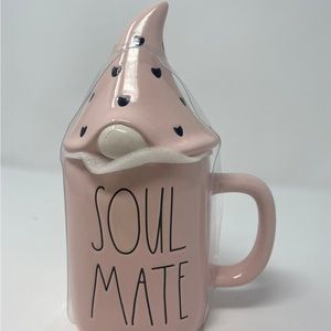 New Rae Dunn Valentine's Day Soul Mate Mug Light Pink Heart Gnome, Two Piece